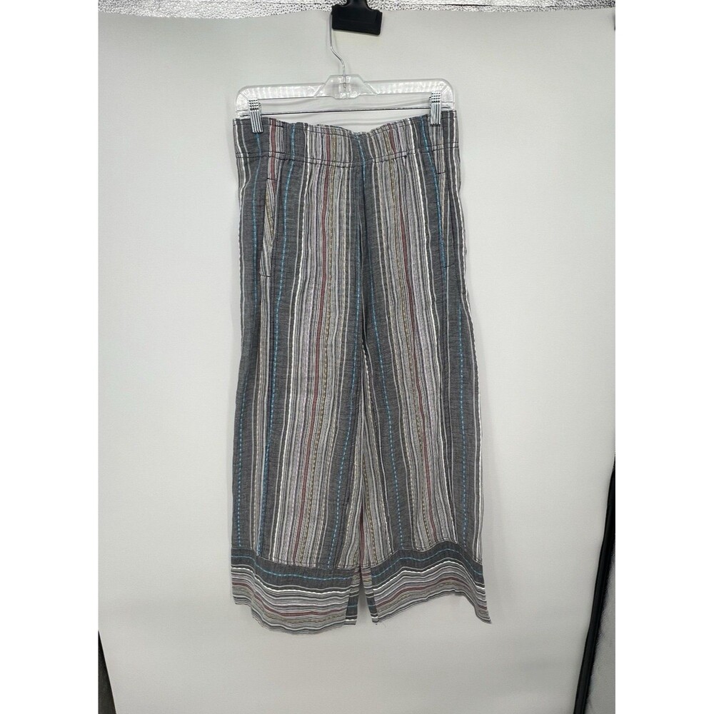 Natural Life Pull On Wide Leg Pants Ankle Sz M Striped Cotton Boho Hippie Artsy